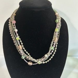 Vintage multistrand  multi color necklace glass bead faux pearl costume jewelry